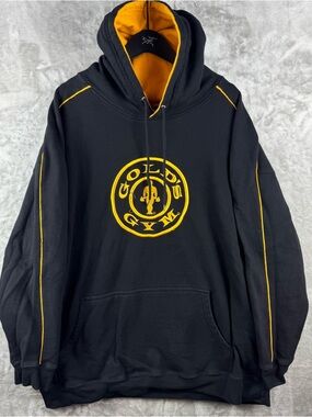 Vintage Golds Gym Black Pullover Hoodie Embroidered Logo Baggy Mens 2XL
